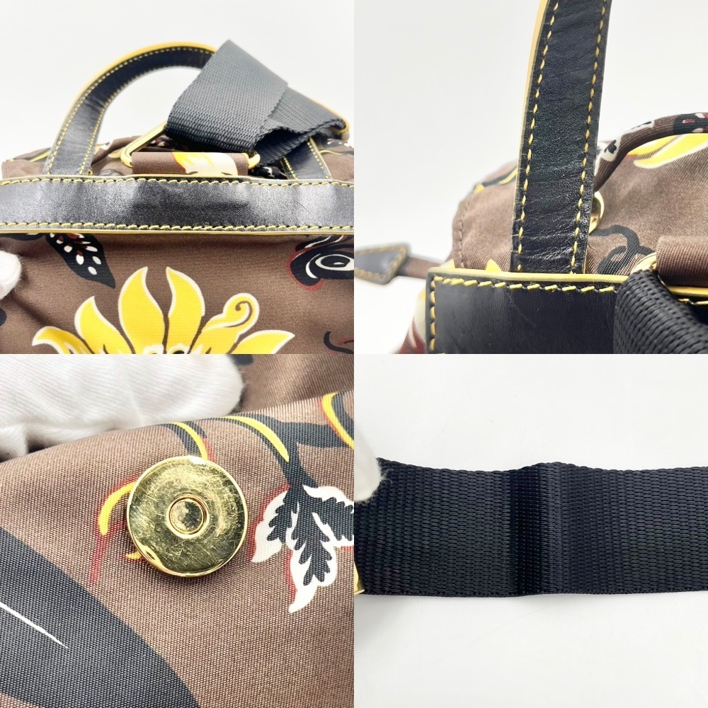 Prada Triangle Floral Backpack Nylon Leather Brow… - image 6